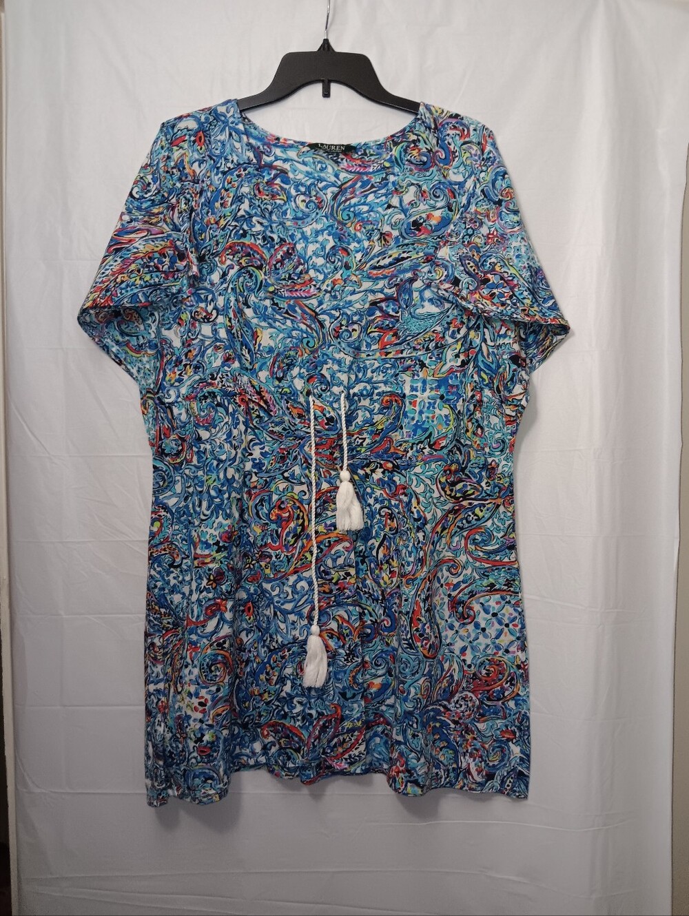 LAUREN RALPH LAUREN  PAISLEY  DRAWSTRING TUNIC SWIM COVER-UP
